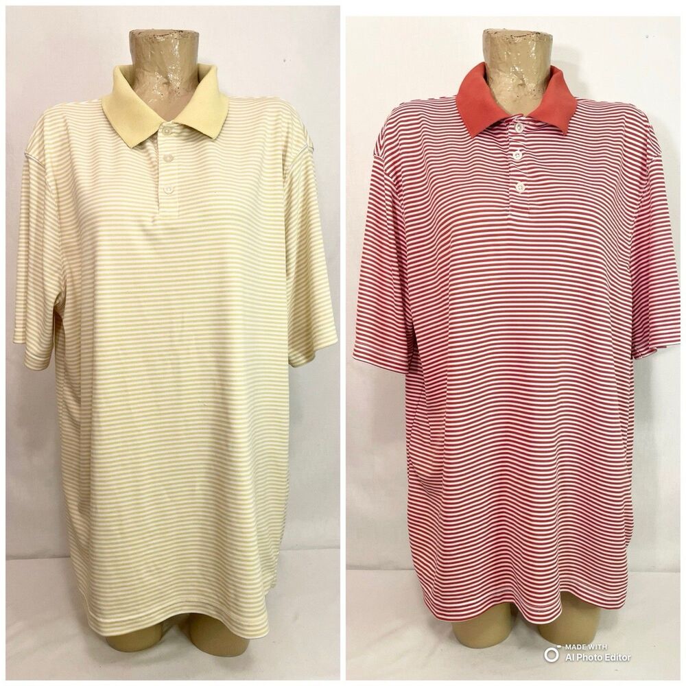 (2) Cool 18 Polo Shirt XL X Large 52” Short Sleeve Logo Collar Striped Red